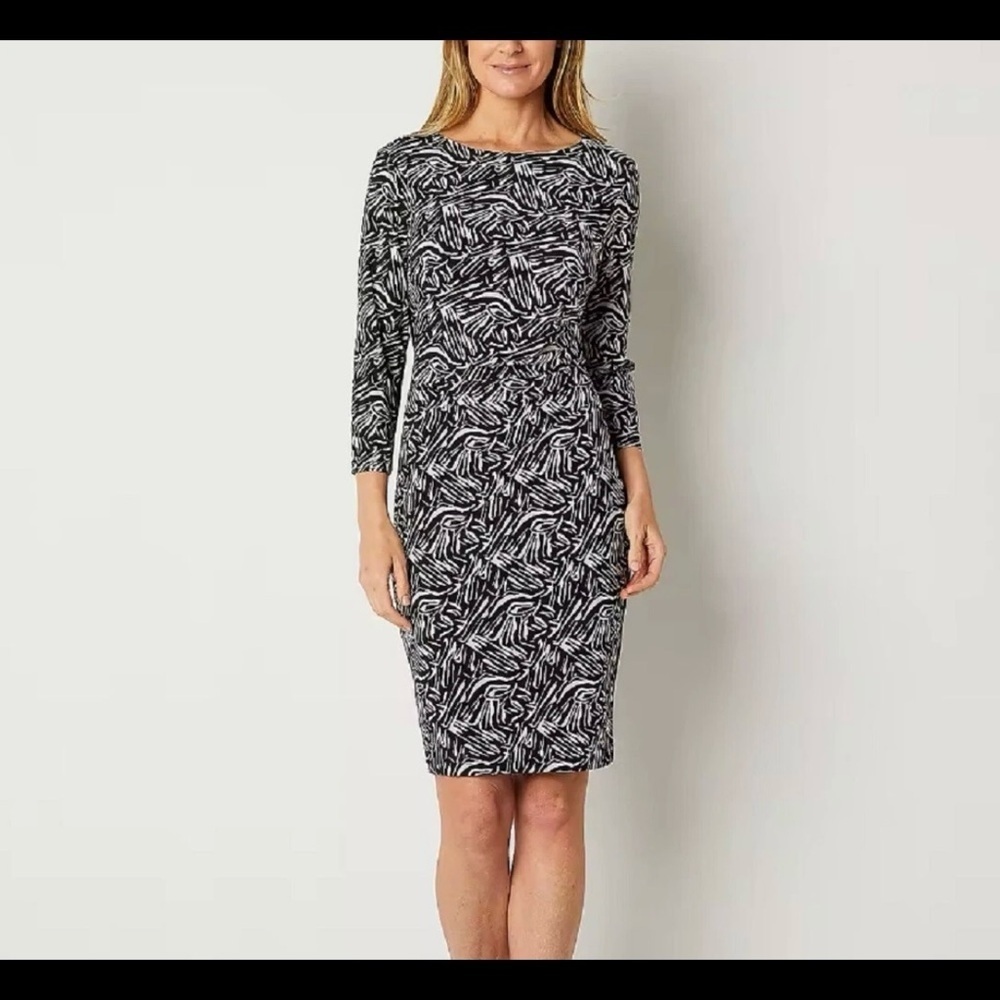 Black Label By Evan-Picone Women's 3/4 Sleeve Black White Knee Length Sz 4 NWT